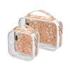 2 Pack Clear Decorative Hanging Toiletry Bag TSA Approved Aesthetic Bellflower Peach Reusable Travel Makeup Bag Mens Shaving kit maquillaje para view 1