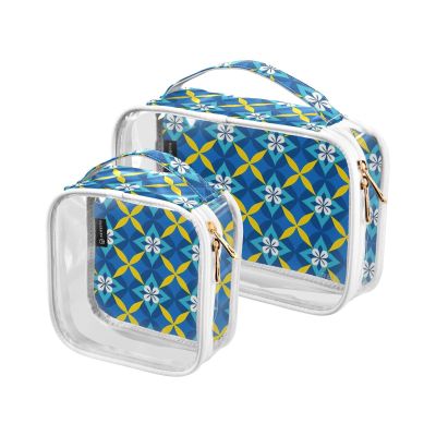 2 Pack Clear Decorative Toiletry Bag Travel TSA Approved Blue and Yellow Japanese Vintage Flowers Portable Makeup Brush Bag Mens Shaving kit Bolsa de almacenamiento
