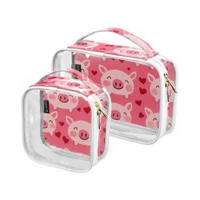 2 Pack Clear Decorative Hanging Toiletry Travel TSA Approved Happy Valentine Cartoon Pig Red Reusable Makeup Bag Travel Airport Airline Compliant Bolsa de almacenamiento