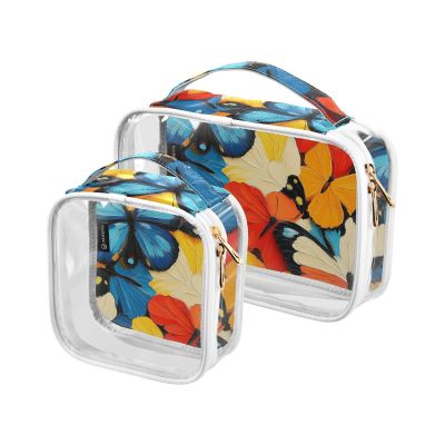 2 Pack Clear Decorative Hanging Toiletry Bags TSA Approved Cartoon Colorful Abstract Art Butterfies Reusable Makeup Brush Bag Airport Airline Compliant maquillaje