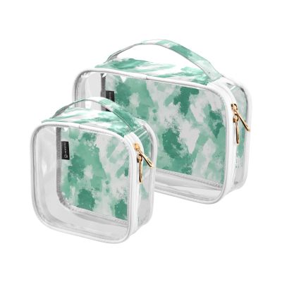 2 Pack Clear Decorative Toiletry Travel Bag TSA Approved Abstract Watercolor Mint Green Cream White Multifunctional Cosmetic Bag Travel Shaving Essentials maquillaje