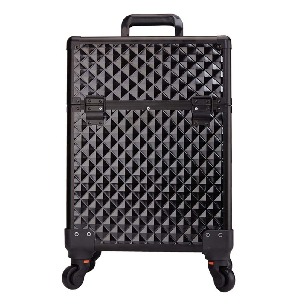 LSSOAZZVVN Aluminum Alloy Cosmetic Case Trolley with Wheel Beauty Vanity Case Salon Toolbox Multi-Layer Nail Storage Box (black)