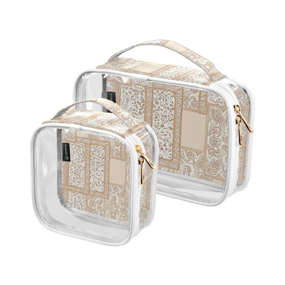 2 Pack Clear Decorative Toiletry Bag Small TSA Approved Boho Rose Gold Regular Texture Portable Large Cosmetic Bags for Women Travel Essential de maquillaje