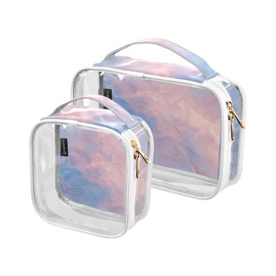 2 Pack Clear Decorative Toiletry Bag Travel TSA Approved Blue Rose Marble Texture Chic Reusable Bags for Women Mens Shaving kit de maquillaje