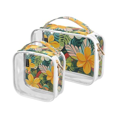 2 Pack Clear Decorative Makeup Bags for Women TSA Approved Colorful Summer Hawaiian Flowers Multifunctional Travel Makeup Bags Airport Airline Compliant Bolsa de maquillaje