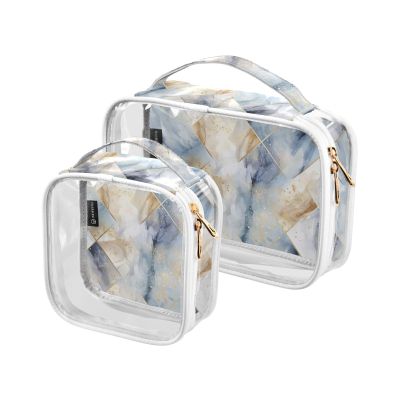 2 Pack Clear Decorative Toiletry Hanging Bag TSA Approved Argyle Mystery Blue Marble Golden Waterproof Travel Cosmetic Bag Mens Shaving kit Bolsa de maquillaje