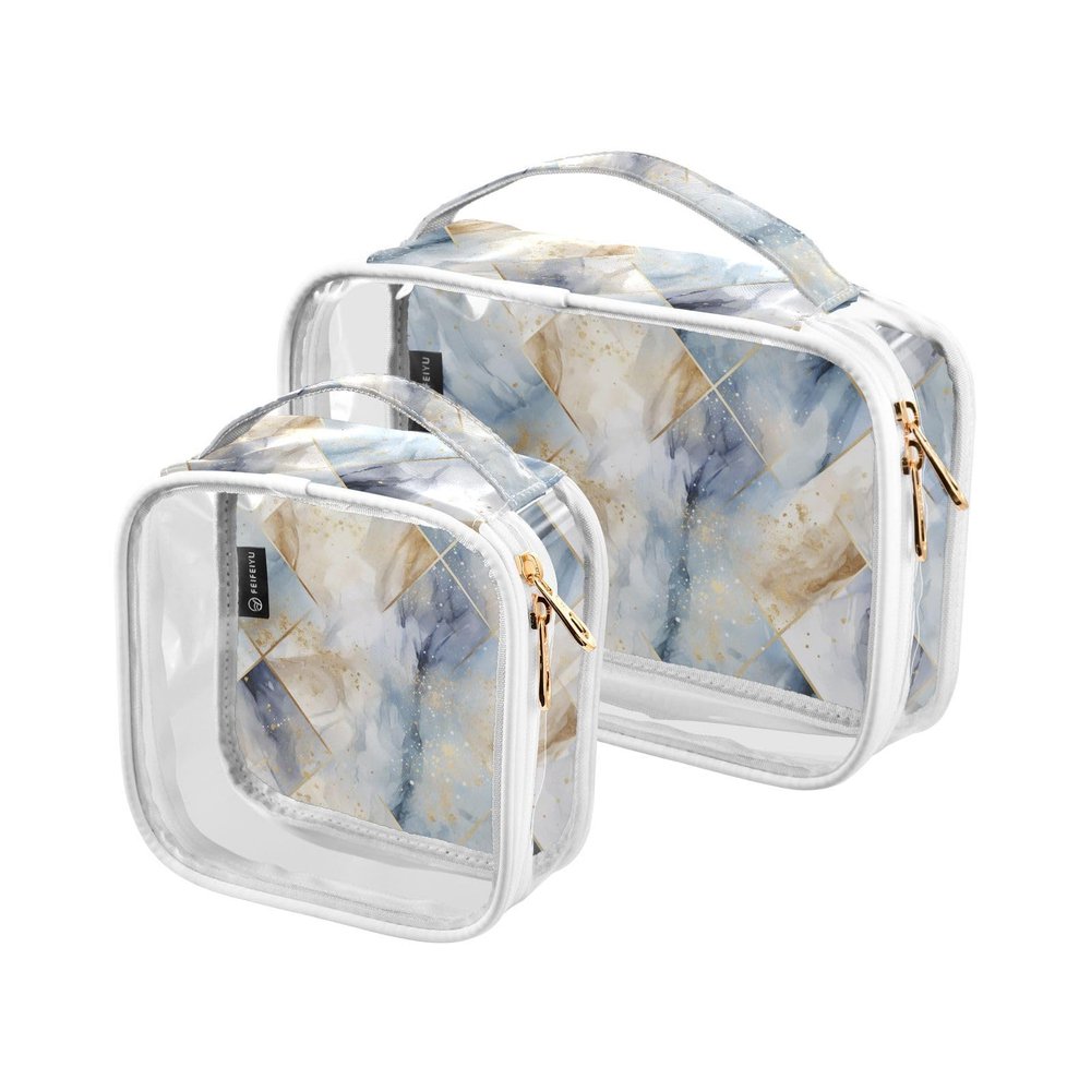 2 Pack Clear Decorative Toiletry Hanging Bag TSA Approved Argyle Mystery Blue Marble Golden Waterproof Travel Cosmetic Bag Mens Shaving kit Bolsa de maquillaje