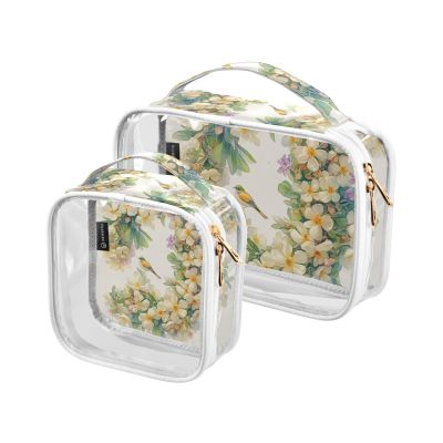 2 Pack Clear Decorative Large Toiletry Bags for Women TSA Approved Floralmorphic Letter J White Jasmineflowers Watercolor Portable Makeup Brush Bag Mens Shaving kit para maquillaje