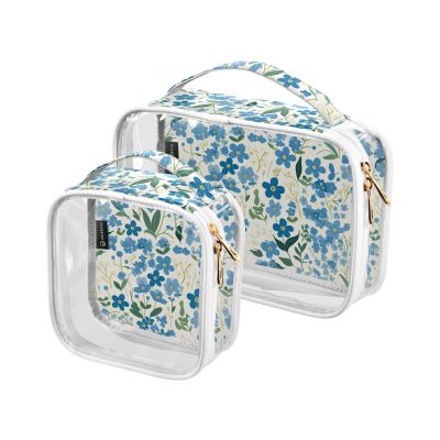 2 Pack Clear Decorative Men Toiletry Bag TSA Approved Small Flower Blue and Green Waterproof Small Cosmetic Bag Airport Airline Compliant Bolsa de maquillaje