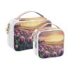 2 Pack Clear Decorative Mens Toiletry Travel TSA Approved Purple Tulipa Flower Lavender Spring Reusable Makeup Bag Organizer Travel Essential de maquillaje view 2