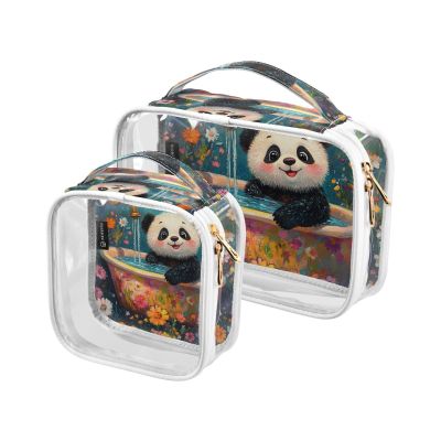 2 Pack Clear Decorative Hanging Travel Toiletry TSA Approved Cartoon Panda Retro Bathtub Multifunctional Small Cosmetic Bag Mens Shaving kit Bolsa de almacenamiento
