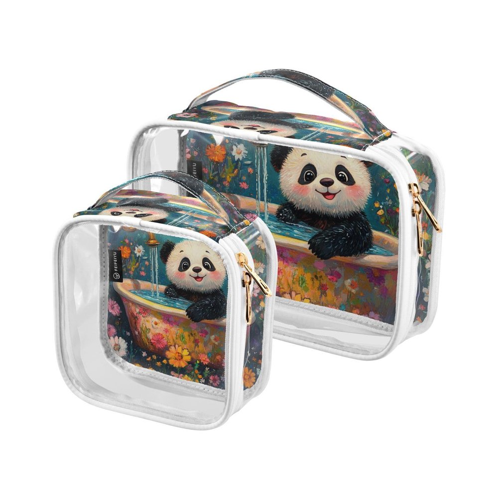 2 Pack Clear Decorative Hanging Travel Toiletry TSA Approved Cartoon Panda Retro Bathtub Multifunctional Small Cosmetic Bag Mens Shaving kit Bolsa de almacenamiento