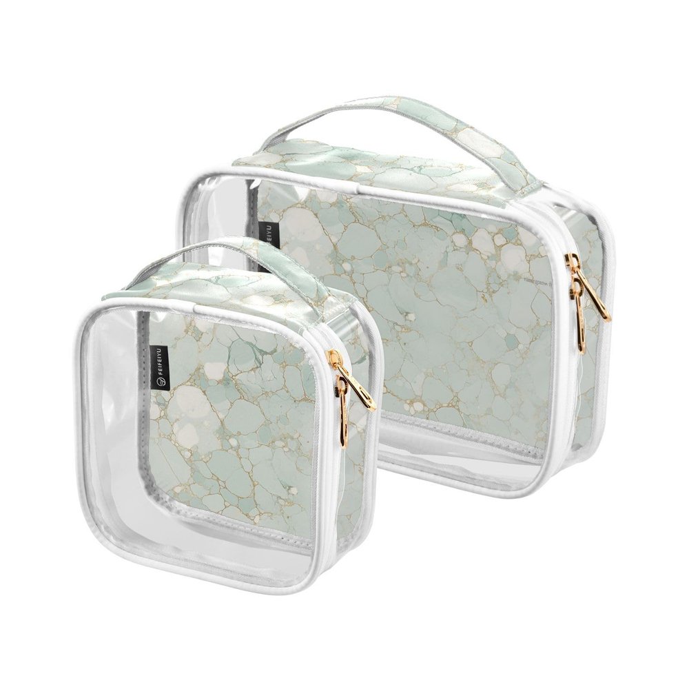 2 Pack Clear Decorative Hanging Travel Toiletry TSA Approved Light Green Luxury Marble Texture Multifunctional Large Cosmetic Bag Travel Essential de maquillaje para