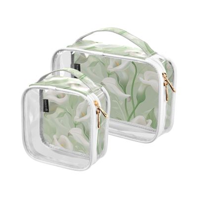 2 Pack Clear Decorative Mens Toiletry Travel Bag TSA Approved Calla Lily Flower Pastel Colors Mint Green Transparent Travel Makeup Bag Travel Essential de maquillaje para