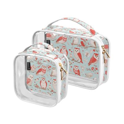 2 Pack Clear Decorative Toiletry Bags for TSA Approved Cute Tree Bird Owl Red Multifunctional Makeup Bag Small Mens Shaving kit Bolsa de maquillaje