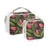 2 Pack Clear Decorative Mens Toiletry Travel TSA Approved Pink Tulipa Green Leaves Flat Illustration Style Reusable Makeup Brush Bag Mens Shaving kit maquillaje para view 2
