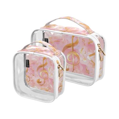 2 Pack Clear Decorative Toiletry Bag Men TSA Approved Watercolor Musical Note Golden Pink Waterproof Travel Makeup Bags Shaving Essentials Bolsa de maquillaje
