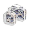2 Pack Clear Decorative Travel Bag Toiletry TSA Approved Retro French Flower Pattern Orange Blue Transparent Bags for Women Airport Airline Compliant de maquillaje view 1