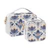 2 Pack Clear Decorative Travel Bag Toiletry TSA Approved Retro French Flower Pattern Orange Blue Transparent Bags for Women Airport Airline Compliant de maquillaje view 2