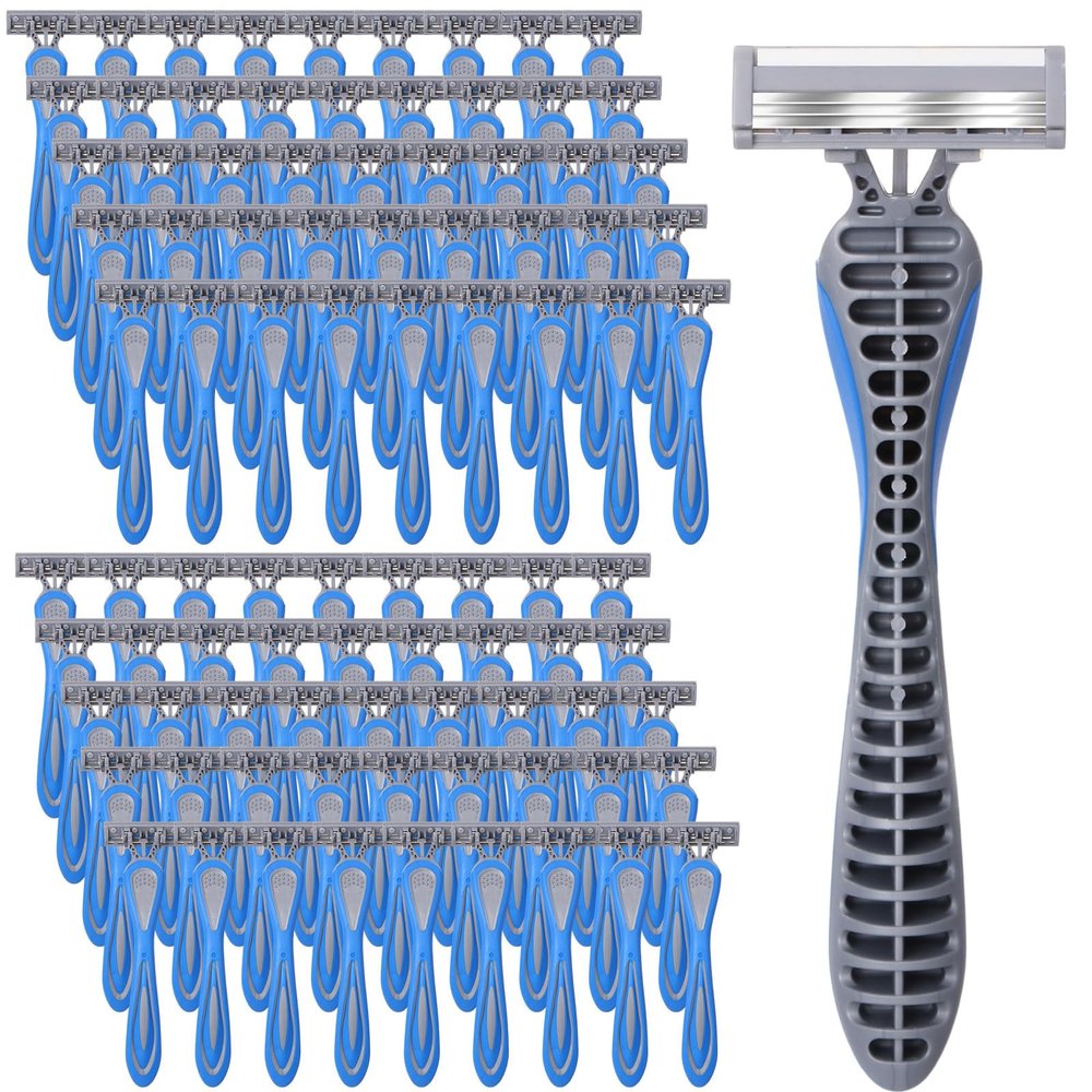 Leriton 90 Pcs Mens Disposable Razors Bulk 3 Blade Sensitive Skin Shaving Razor Long Blade for Hotel Spa Travel