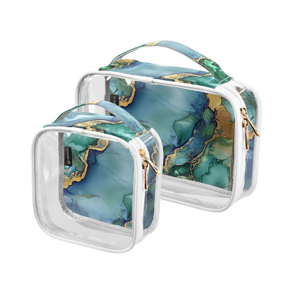 2 Pack Clear Decorative Toiletry Bags for Traveling Women TSA Approved Marble Green Royal Blue Multifunctional Makeup Brush Bag Mens Shaving kit Bolsa de maquillaje