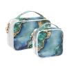 2 Pack Clear Decorative Toiletry Bags for Traveling Women TSA Approved Marble Green Royal Blue Multifunctional Makeup Brush Bag Mens Shaving kit Bolsa de maquillaje view 2