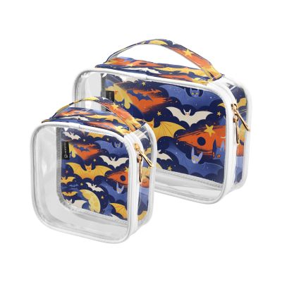 2 Pack Clear Decorative Travel Toiletry Bag TSA Approved Bats Colorful Multifunctional Makeup Bag Small Shaving Essentials Bolsa de almacenamiento