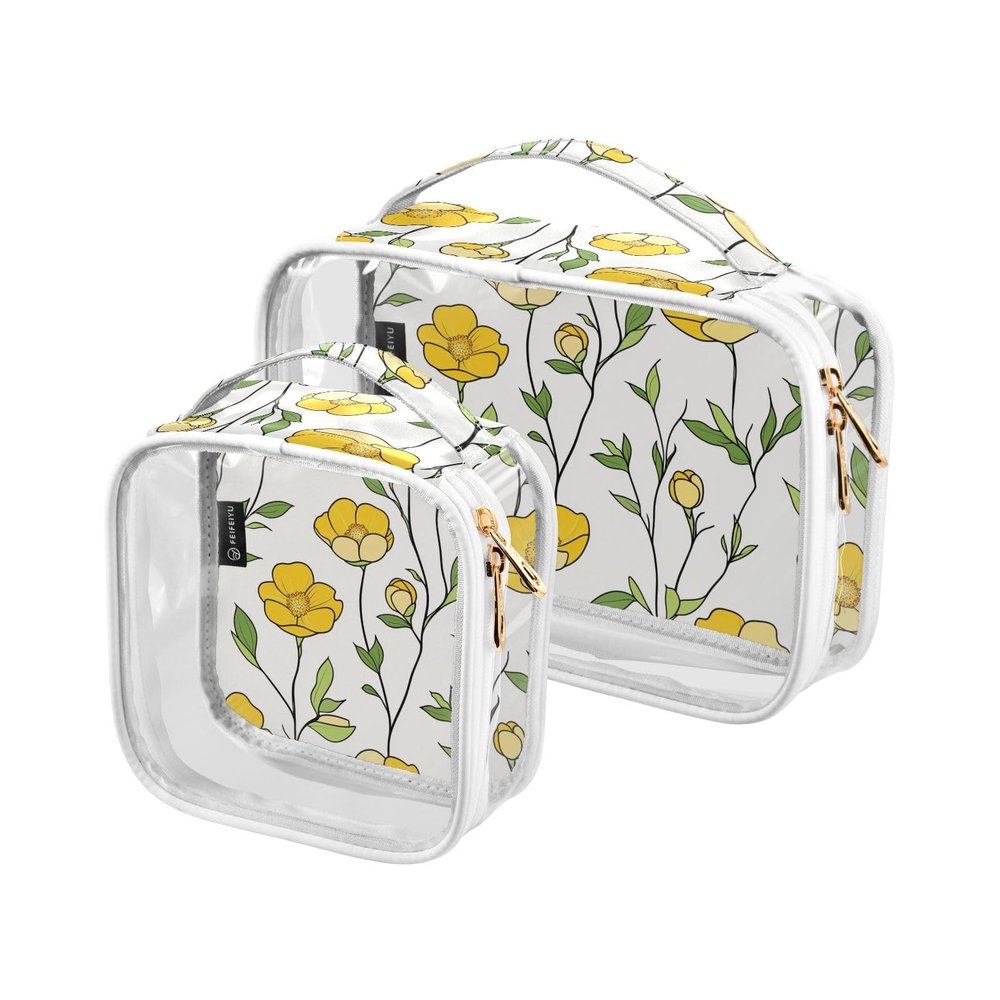 2 Pack Clear Decorative Mens Toiletry Travel TSA Approved Buttercup Simple Line Art Cartoon Style Multifunctional Makeup Brush Bag Shaving Essentials Bolsa de maquillaje