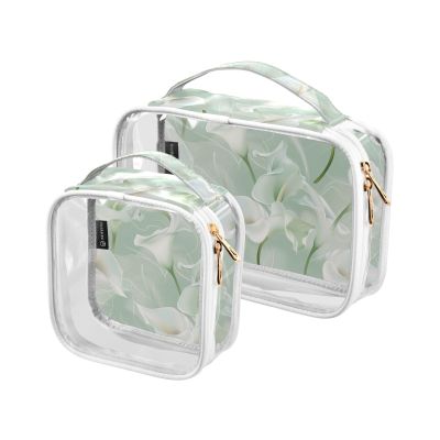2 Pack Clear Decorative Mens Toiletry Bags TSA Approved Calla Lily Flower Pastel Colors Mint Green Transparent Cosmetic Bag Travel Airport Airline Compliant de maquillaje