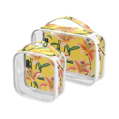 2 Pack Clear Decorative Mens Toiletry Bag TSA Approved Nature Lily Flower Yellow Waterproof Makeup Organizer Bag Mens Shaving kit Bolsa de almacenamiento