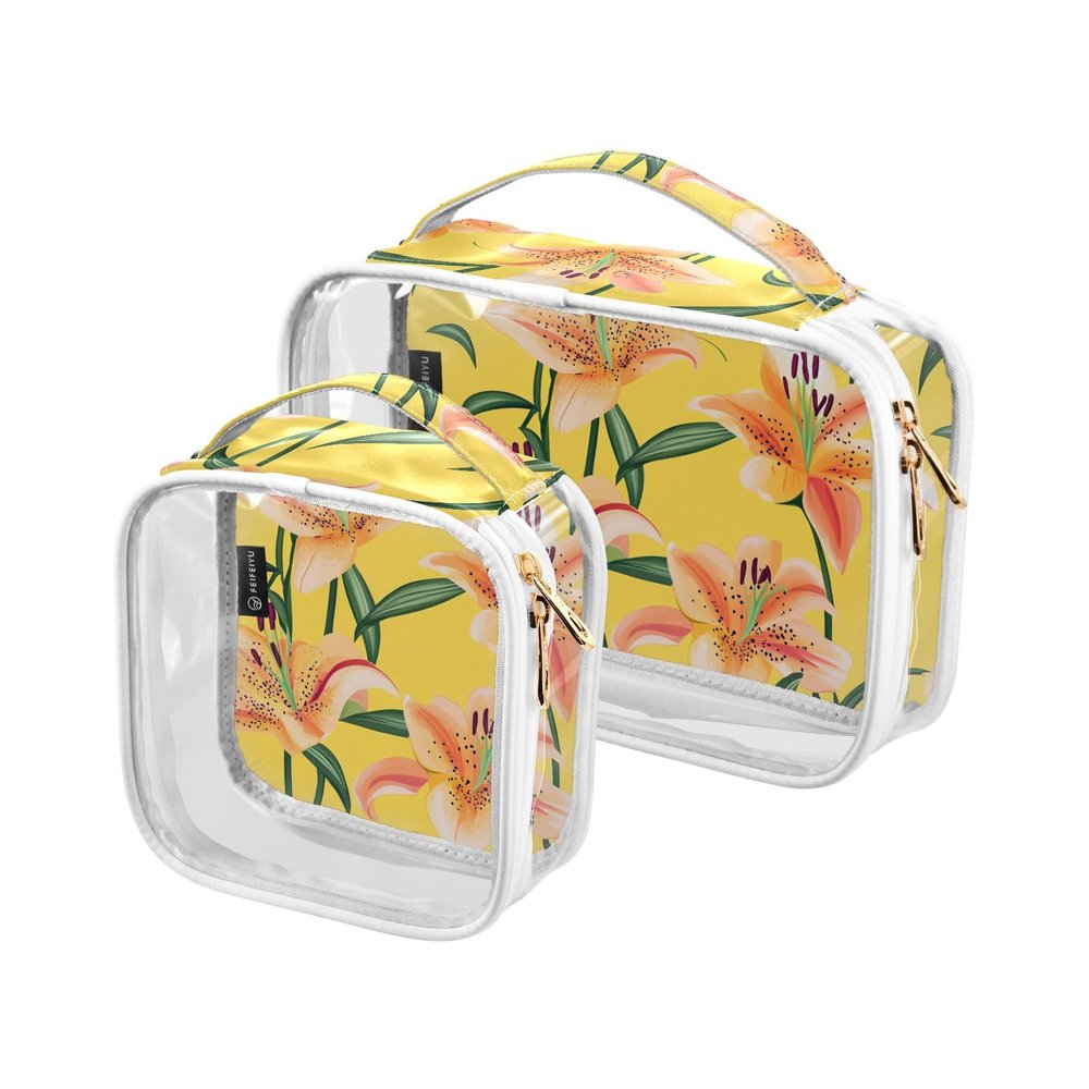 2 Pack Clear Decorative Mens Toiletry Bag TSA Approved Nature Lily Flower Yellow Waterproof Makeup Organizer Bag Mens Shaving kit Bolsa de almacenamiento