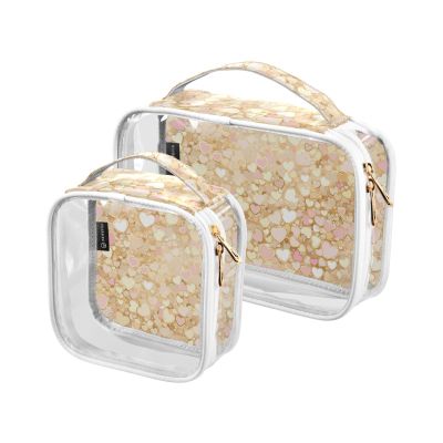 2 Pack Clear Decorative Toiletry Bag for Women TSA Approved Heart Romantic Rose Red Waterproof Cosmetic Bags with Zipper Mens Shaving kit de maquillaje