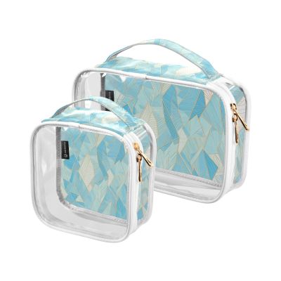 2 Pack Clear Decorative Toiletry Hanging Bag TSA Approved Delicate Cartoon Crystal Mint Green Gold Waterproof Makeup Travel Bag Shaving Essentials maquillaje