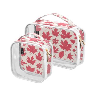 2 Pack Clear Decorative Toiletry Bag Large TSA Approved Red Maple Leaf Multifunctional Makeup Brush Bag Mens Shaving kit para maquillaje