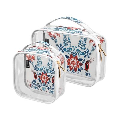2 Pack Clear Decorative Mens Toiletry Bag TSA Approved Boho Red and Blue Rabbit Multifunctional Cosmetic Bags for Women for Purse Mens Shaving kit de maquillaje