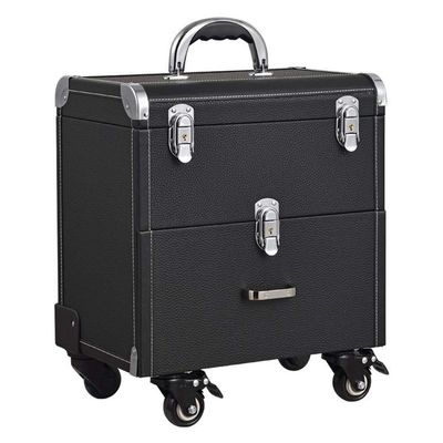 LSSOAZZVVN Two-Layer Rolling Makeup with Mute Caster Professional Large Capacity Nail Beauty Trolley Cosmetic Case, (Black)