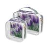 2 Pack Clear Decorative Mens Toiletry Bags TSA Approved Purple Tulipa Violets Flowers Spring Waterproof Makeup Brush Bag Travel Essential de maquillaje view 1