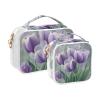 2 Pack Clear Decorative Mens Toiletry Bags TSA Approved Purple Tulipa Violets Flowers Spring Waterproof Makeup Brush Bag Travel Essential de maquillaje view 2