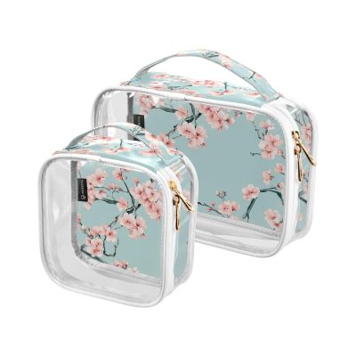 2 Pack Clear Decorative Small Toiletry Bag TSA Approved Nature Peach Cherry Blossom Teal Portable Cosmetic Bag Travel Mens Shaving kit Bolsa de maquillaje