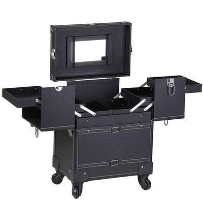 LSSOAZZVVN Large Makeup Vanity Case on Wheels with Mirror Professional High Capacity Cosmetics Box Trolley Case for Hairdressing Nail Makeup