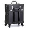 LSSOAZZVVN Large Makeup Vanity Case on Wheels with Mirror Professional High Capacity Cosmetics Box Trolley Case for Hairdressing Nail Makeup view 3