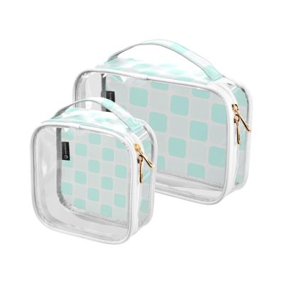 2 Pack Clear Decorative Toiletry Bags for TSA Approved Mint Green Plaid Reusable Makeup Travel Bag Shaving Essentials de maquillaje
