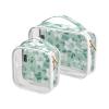 2 Pack Clear Decorative Toiletry Travel Bag TSA Approved Flowers Mint Green Water-Resistant Makeup Bag Organizer Travel Essential maquillaje para view 1