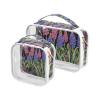2 Pack Clear Decorative Mens Toiletry Travel TSA Approved Purple and Pink Hyacinth Flowers with Green Leaves Portable Makeup Brush Bag Shaving Essentials Bolsa de almacenamiento view 1