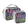 2 Pack Clear Decorative Mens Toiletry Travel TSA Approved Purple and Pink Hyacinth Flowers with Green Leaves Portable Makeup Brush Bag Shaving Essentials Bolsa de almacenamiento view 2