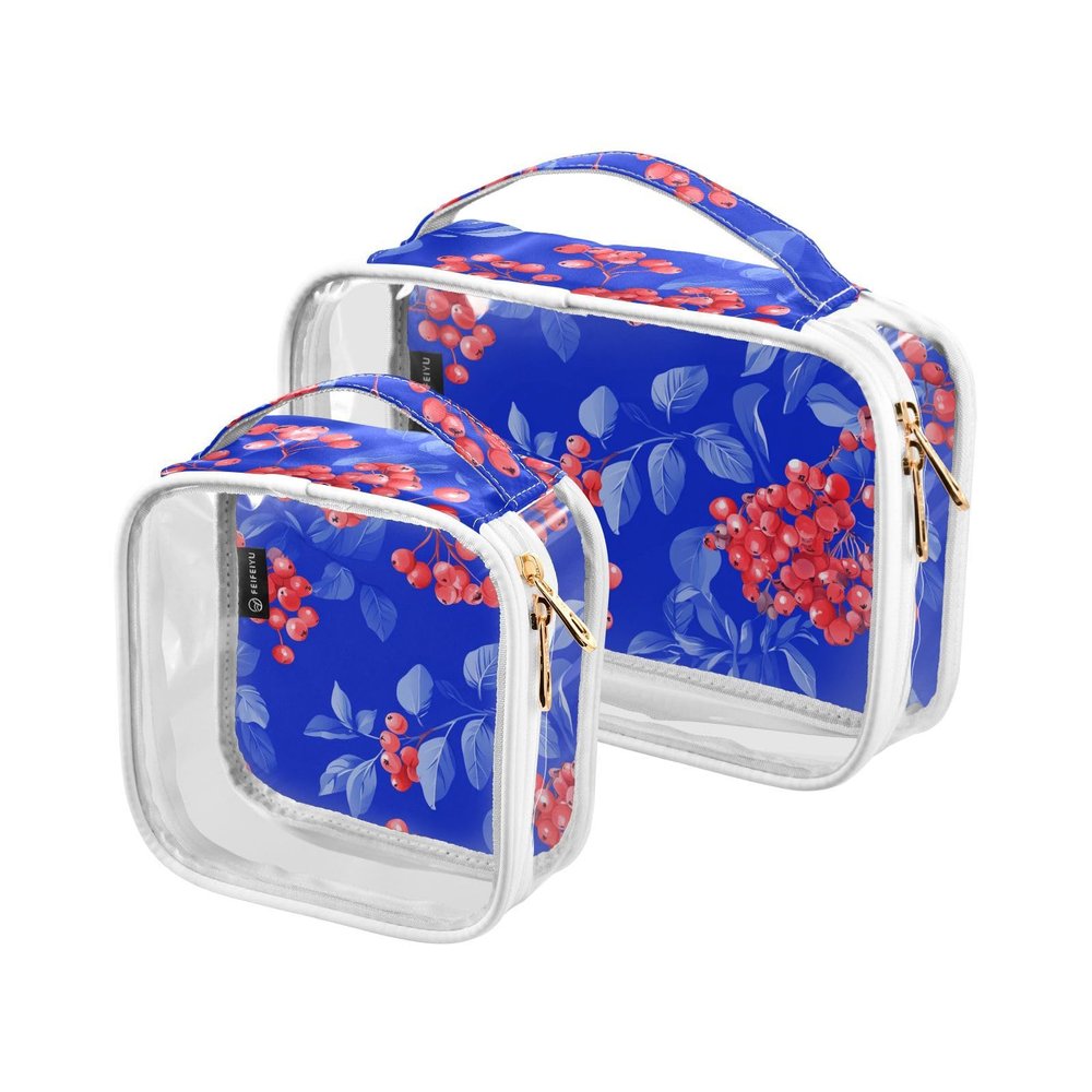 2 Pack Clear Decorative Mens Toiletry Travel Bag TSA Approved Red Rowanberry Fruit Royal Blue Water-Resistant Travel Makeup Bag Travel Essential de maquillaje para