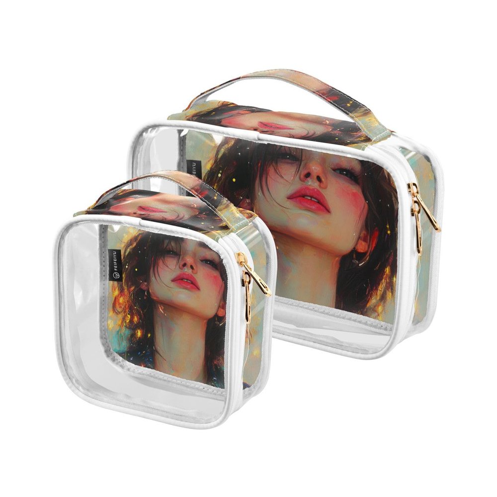 2 Pack Clear Decorative Toiletry Bag for Women TSA Approved Anime Beauty Water-Resistant Travel Cosmetic Bags for Women Mens Shaving kit para maquillaje