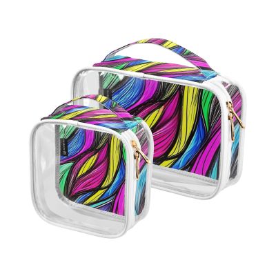 2 Pack Clear Decorative Hanging Toiletry Travel TSA Approved Colorful Neon Irregular Abstract Texture Water-Resistant Makeup Bag Organizer Travel Essential para maquillaje