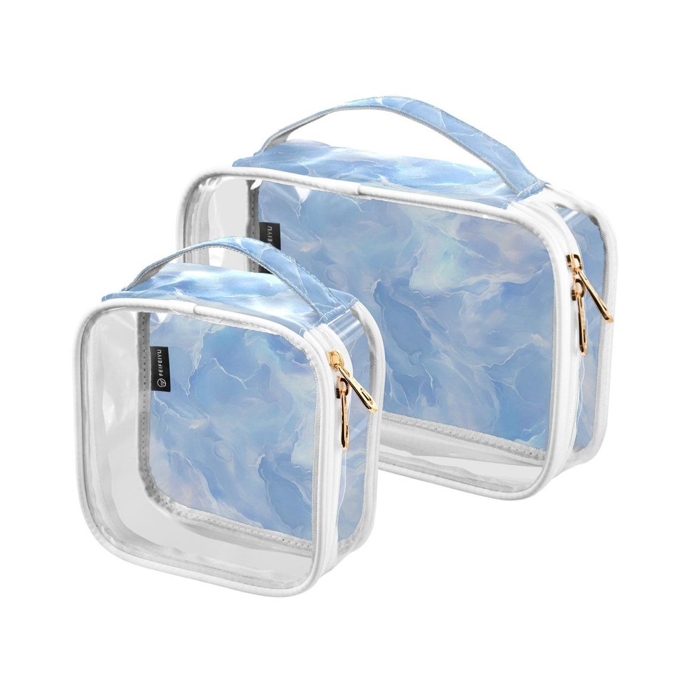 2 Pack Clear Decorative Toiletry Hanging Bag TSA Approved Blue Marble Texture Chic Water-Resistant Cosmetic Bags for Women Mens Shaving kit de maquillaje