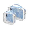 2 Pack Clear Decorative Toiletry Hanging Bag TSA Approved Blue Marble Texture Chic Water-Resistant Cosmetic Bags for Women Mens Shaving kit de maquillaje view 1